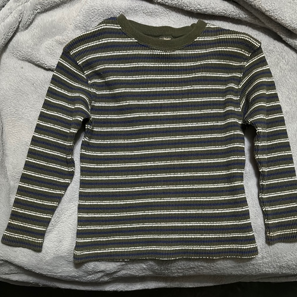Sonoma Olive and Navy Striped Shirt